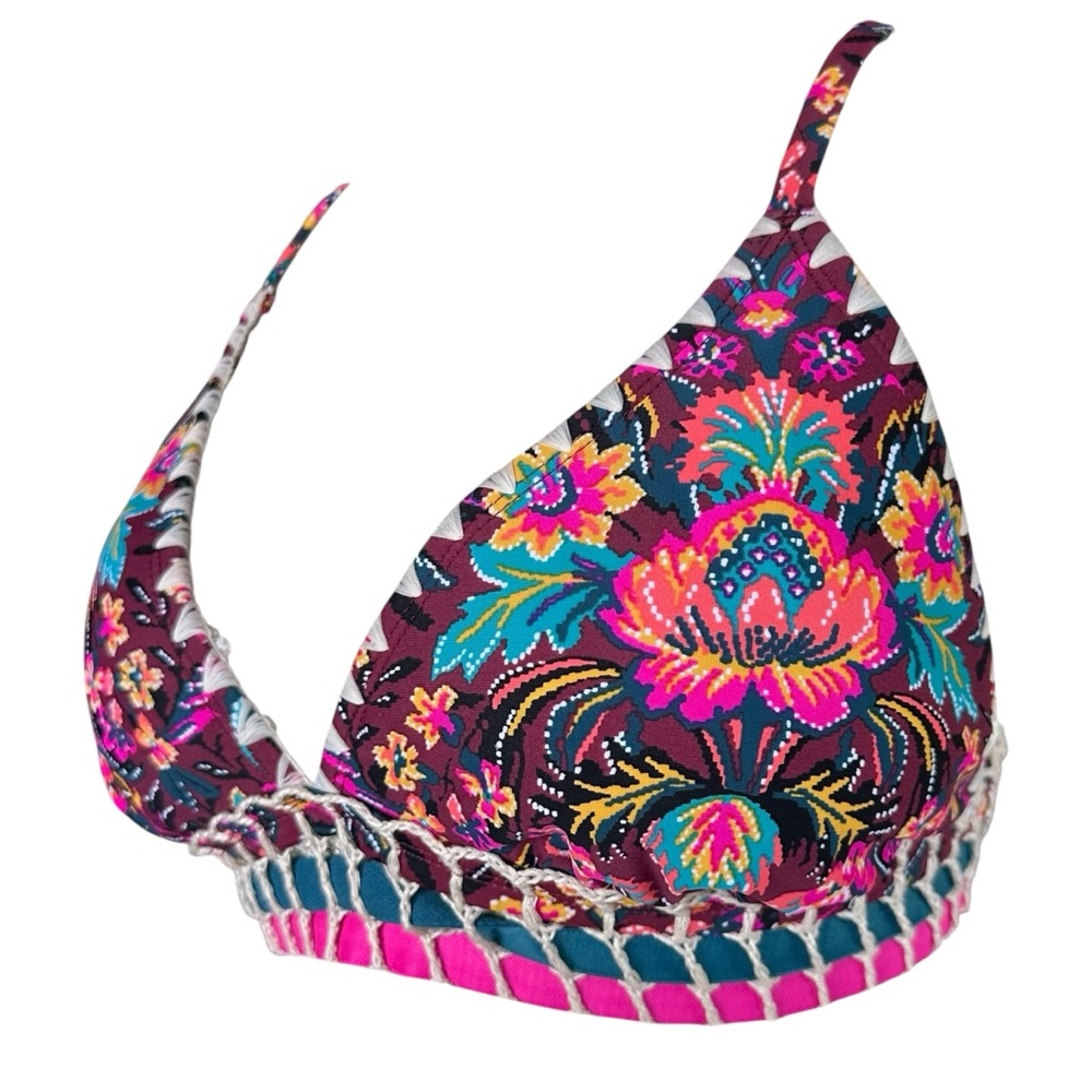 Sexy Boho Floral Bralette Halter Bikini Beach Festival Bohemian Top Size D/DD - Picture 2 of 4